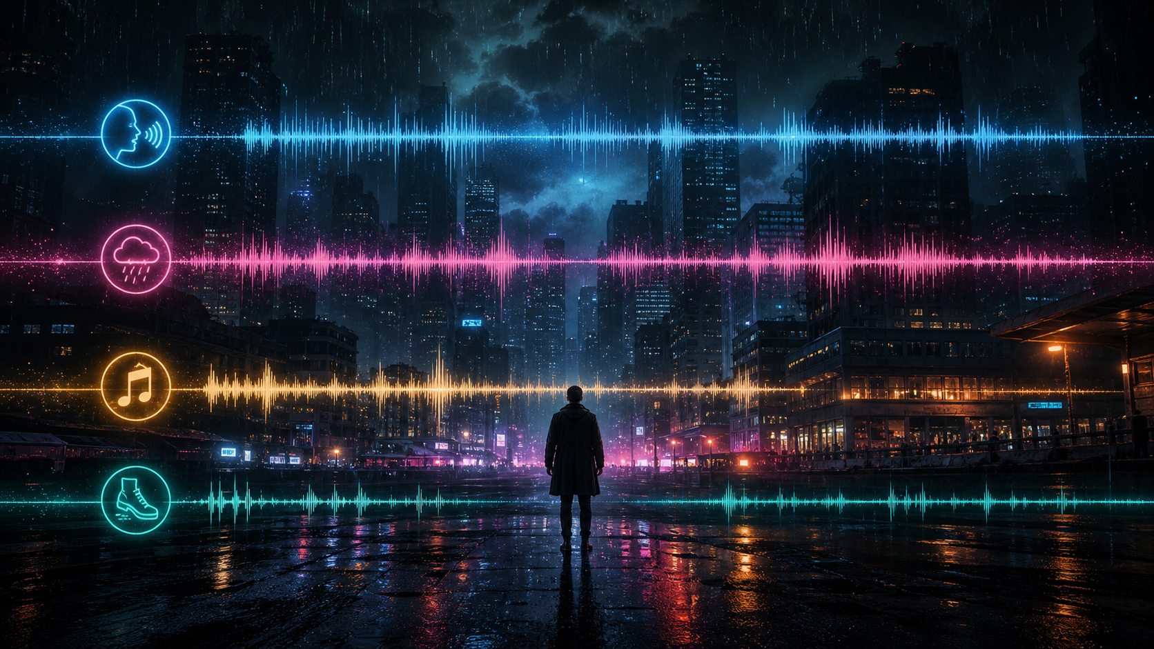 Cinematic dialogue in a rain alley scene