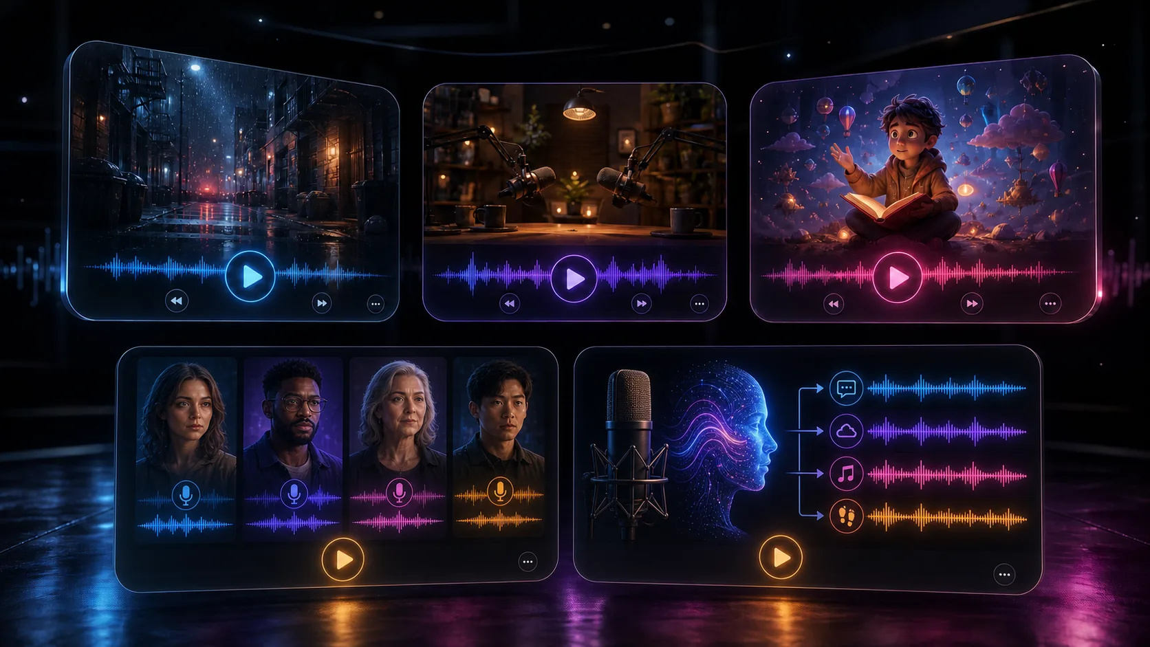Seed Audio 2.0 gallery of cinematic, storytelling, podcast, and layered audio scenes