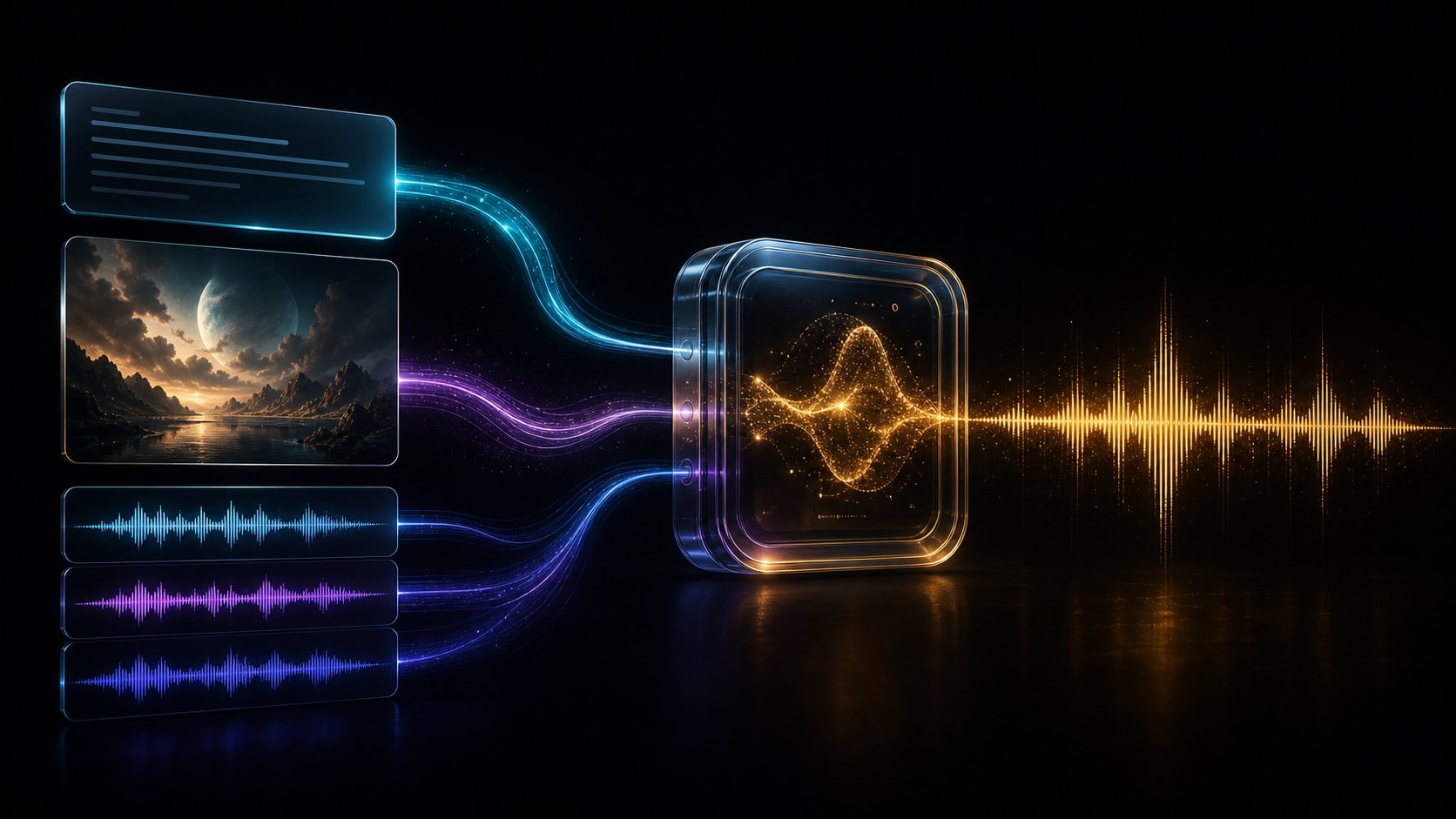 Seed Audio 2.0 multimodal workflow connecting text, image, and audio references to a generated waveform