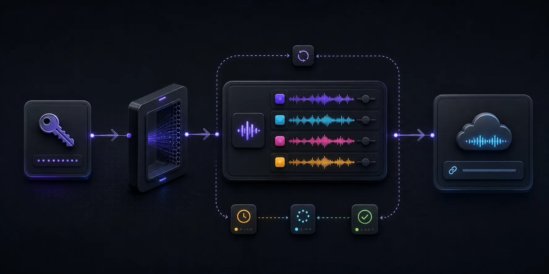 Seed Audio 2.0 asynchronous API lifecycle from secure key through generation to audio URL
